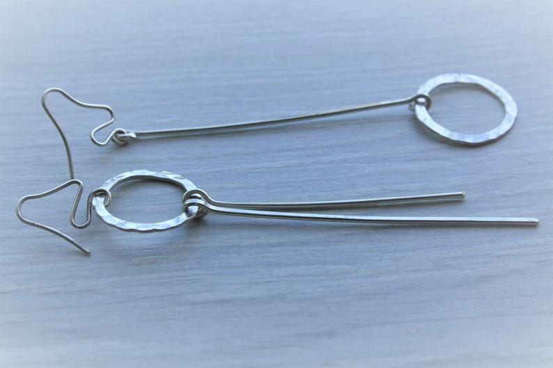 Long Silver Mismatched Earrings Sterling Asymmetrical Earrings Minimalist Long Bars Earring Unusual Fringe Earring Dangle Earrings zdjęcie 6