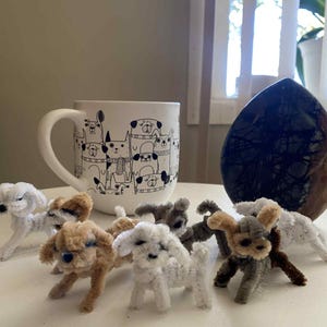 Set of 7: hand-crafted pipe cleaner puppies, handmade dog art, pet gifts, dog gifts, pipe cleaner art