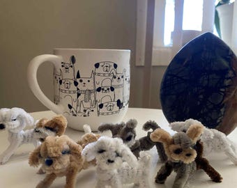 Handmade Pipe Cleaner Puppy Set: Miniature Dog Art, Pet Gifts