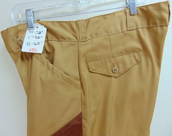 50s 60s Corduroy Pants W36 Retro Brown Corduroy Trousers XL Button Up Cord Slacks with faux leather details Wide Straight Leg Cords