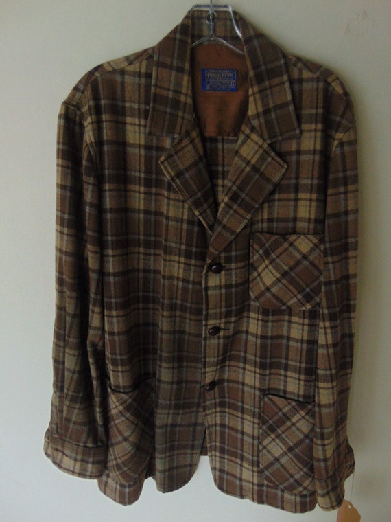 lsw104 1960's Pendleton Brown Plaid Wool Vintage s