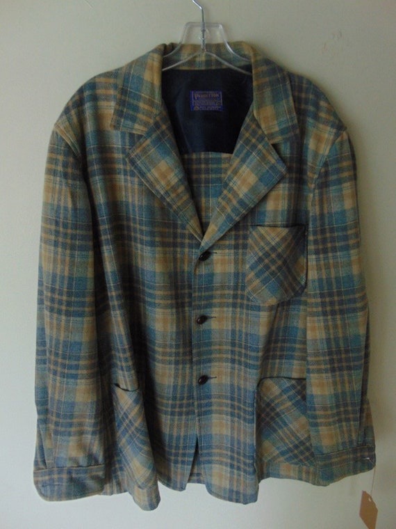 lsw107 1960's Pendleton Cream Plaid Wool Vintage s