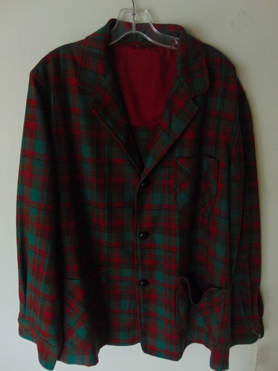 lsw108 1960's Red/Green Paid Wool Vintage shirt ja