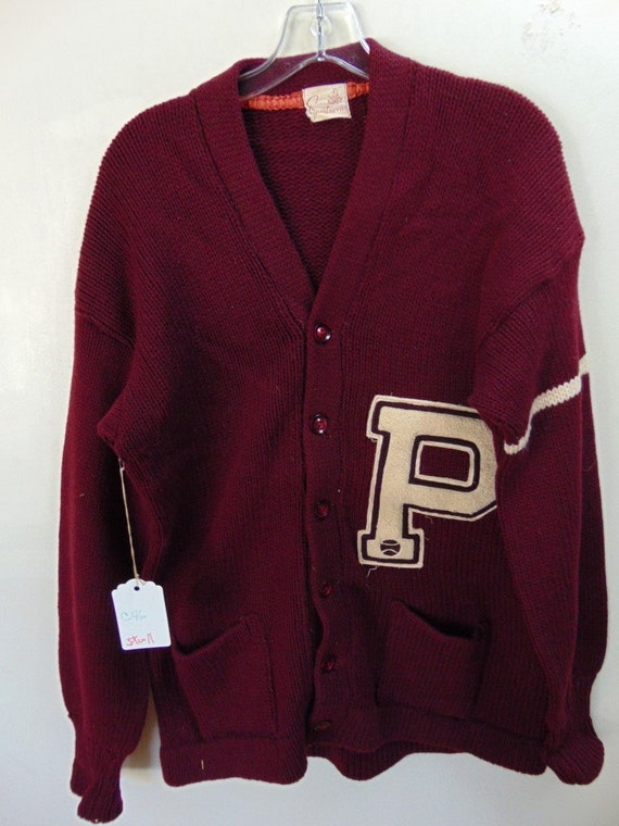 sXw11 1940-50's Maroon School Wool Cardigan Letter