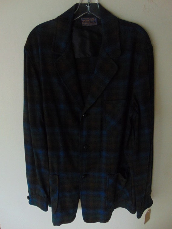 lsw105 1960's Pendleton Blue Plaid Wool Vintage sh