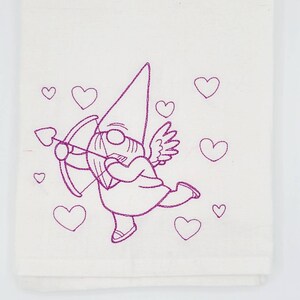 Gnome Through the Seasons-February Machine Embroidered Flour Sack Dish Towel
