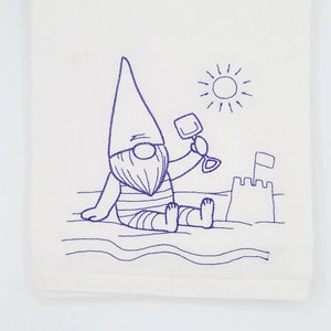 Gnome Through the Seasons-July Machine Embroidered Flour Sack Dish Towel