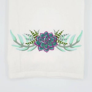 Stylish Succulents Border Machine Embroidered Flour Sack Dish Towel