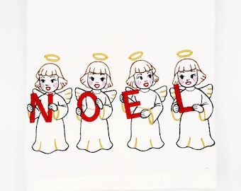 Sweet Noel Angels machinaal geborduurde meelzak theedoek