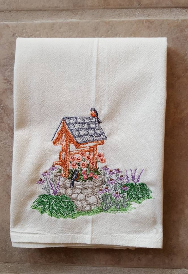 Deluxe Wishing Well Machine Embroidered Flour Sack Dish Towel Etsy