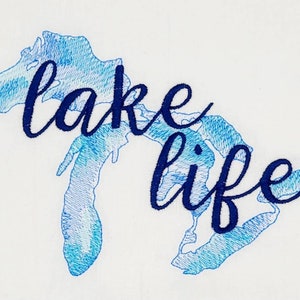Lake Life Karte Maschinengesticktes Mehlsack Geschirrtuch
