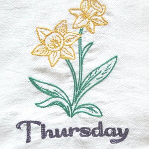 Vintage Flowers Days of the Week Machine Embroidered Flour Sack Dish Towels