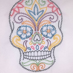 Fiesta Sugar Skull Machine Embroidered Flour Sack Dish Towel