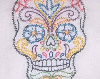 Fiesta Sugar Skull Machine Embroidered Flour Sack Dish Towel