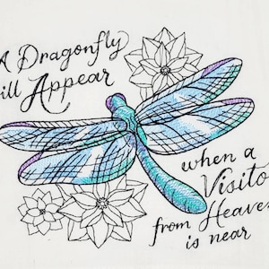 A Visitor From Heaven Dragonfly Machine Embroidered Flour Sack Dish Towel