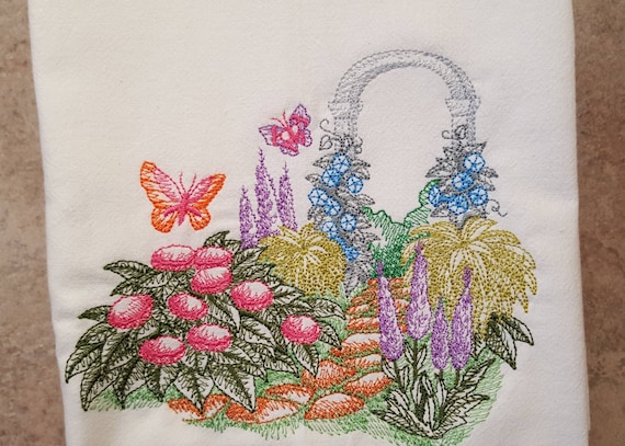 Deluxe Garden Archway Machine Embroidered Flour Sack Dish Towel