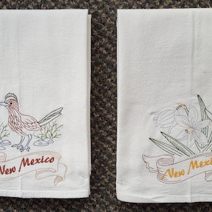 New Mexico State Bird Roadrunner OR State Flower Yucca Flower Machine Embroidered Flour Sack Dish Towels
