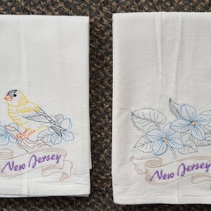 New Jersey State Bird Eastern Goldfinch OR State Flower Violet Machine Embroidered Flour Sack Dish Towels