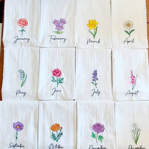 Flowers of the Year Machine Embroidered Flour Sack Dish Towels