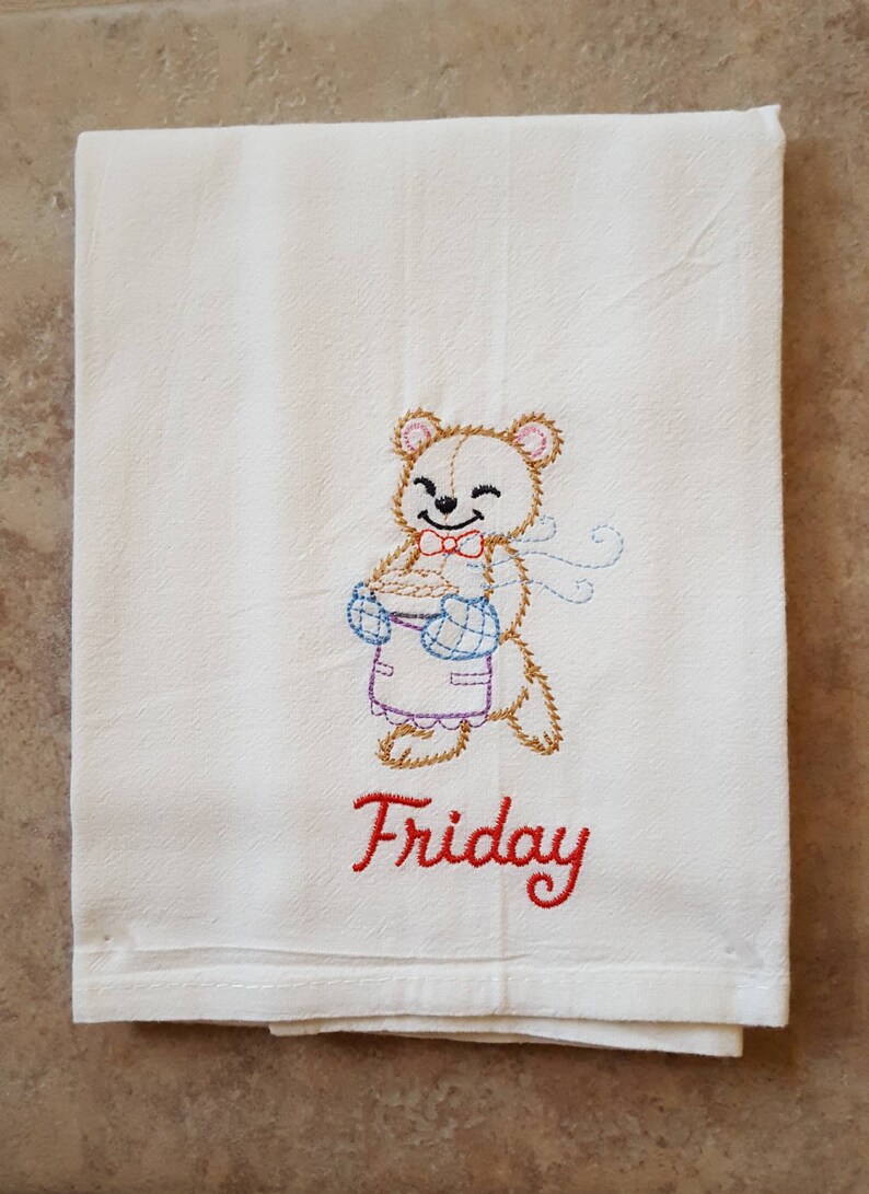 Teddy Bears Days of the Week Embroidered Flour Sack Dish Towels - Etsy