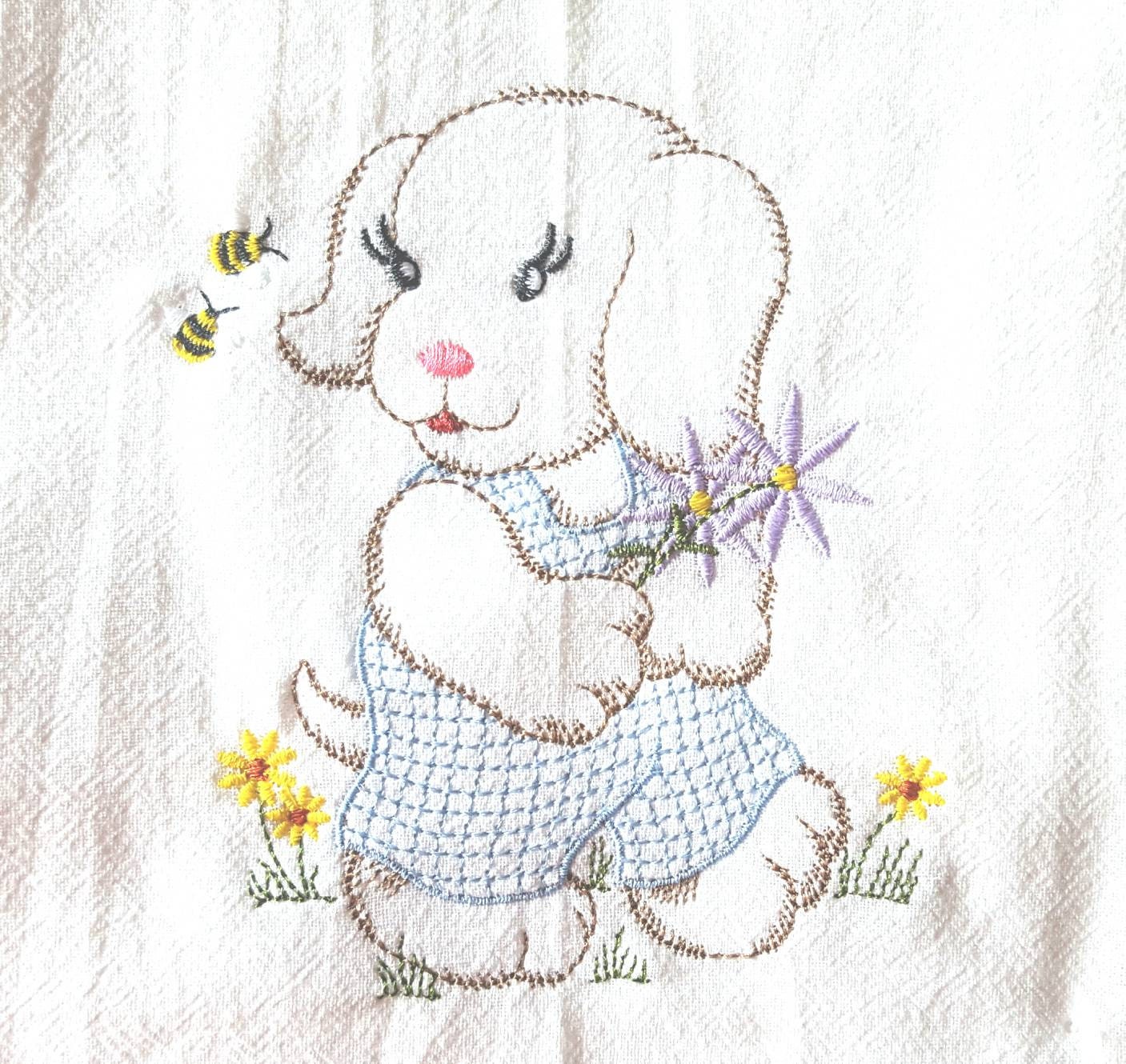 Vintage Baby Animals Machine Brod flour sack dish towel Etsy