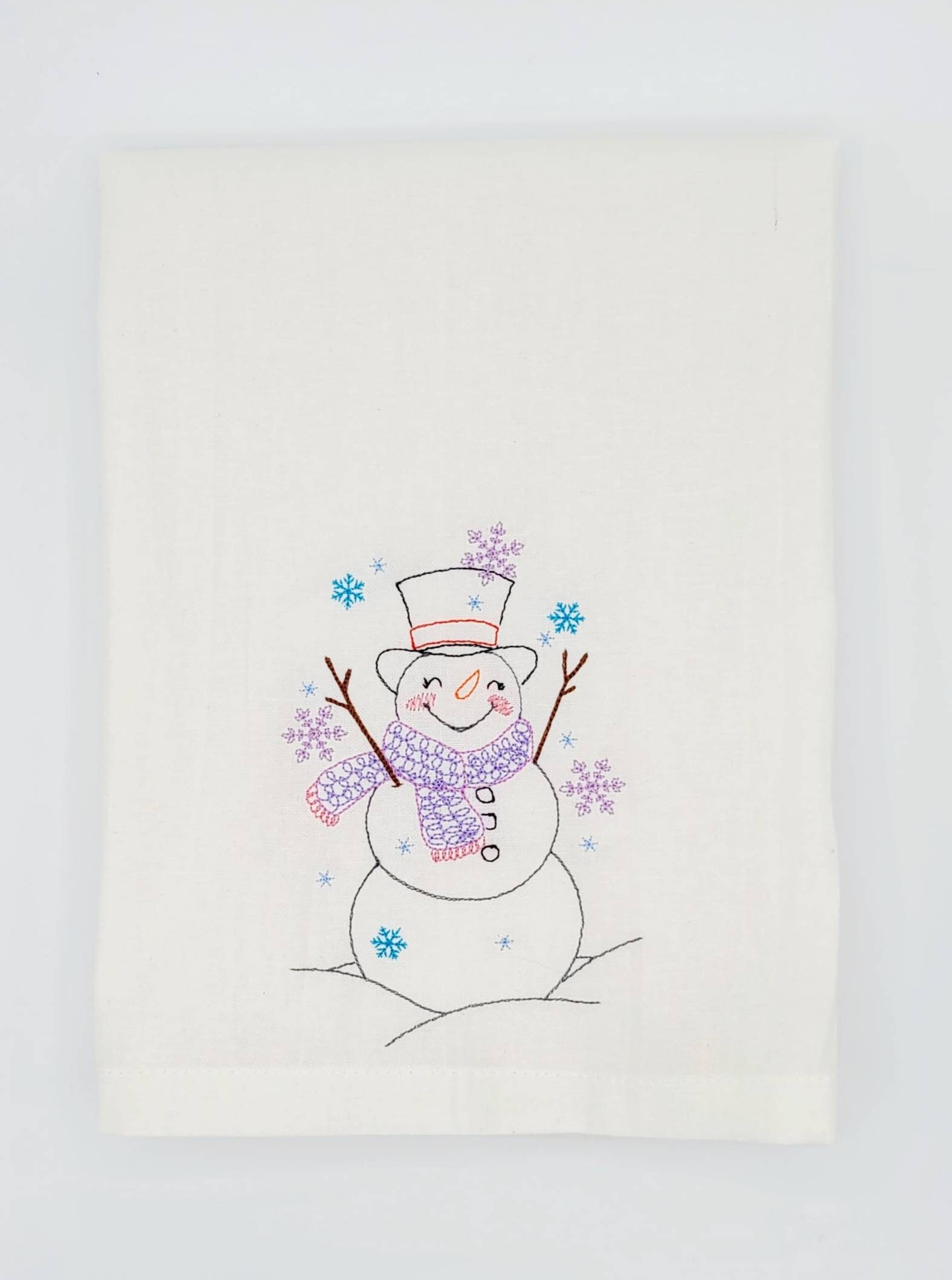 vintage happy snowman machine brodé flour sack torchon serviette