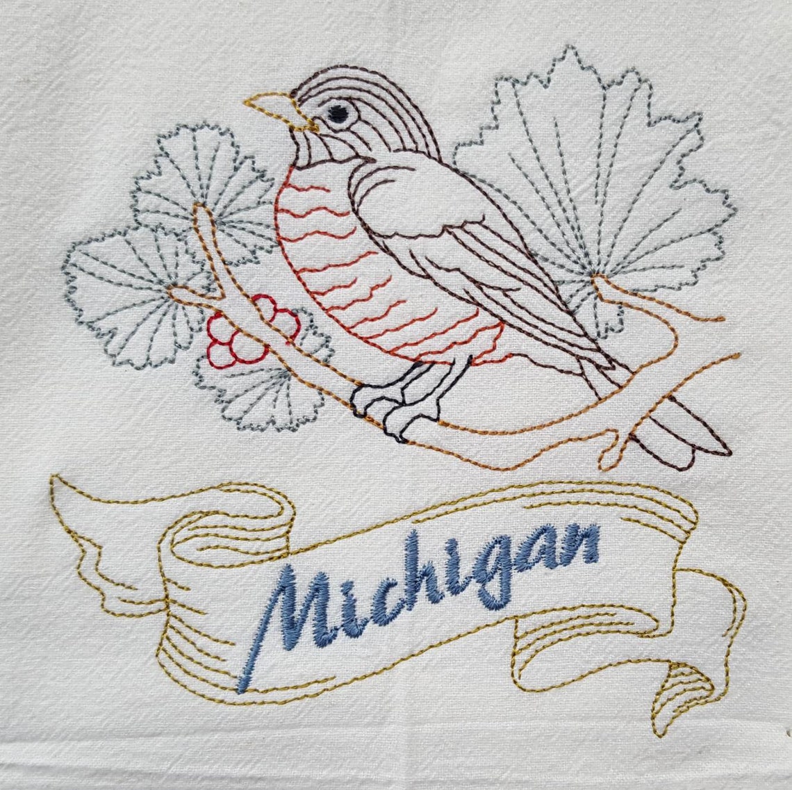 Michigan State Bird Robin OR State Flower Apple Blossom Machine ...