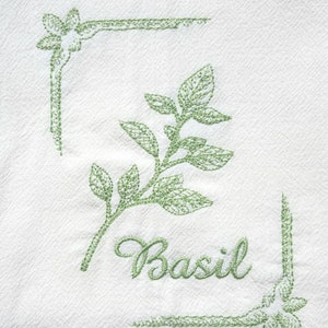Basil Herb Machine Embroidered Flour Sack Dish Towel