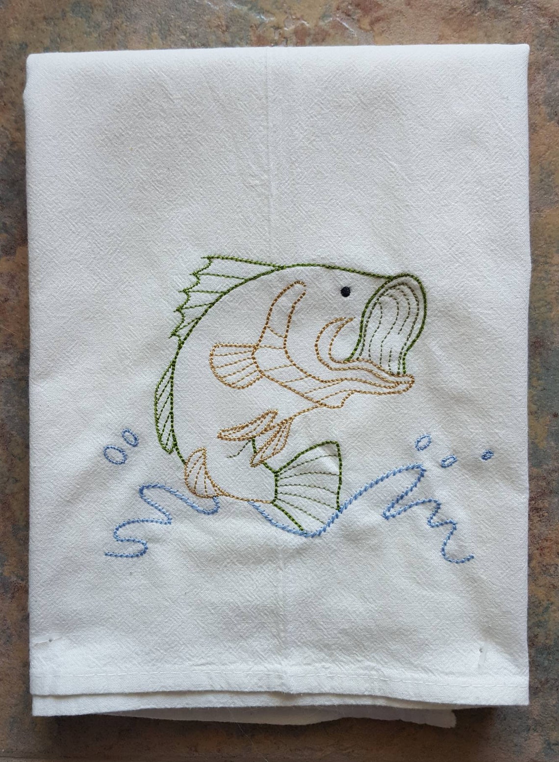 Fish Machine Embroidered Flour Sack Dish Towel - Etsy