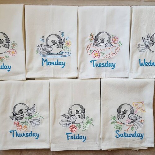 Farm Life Days of the Week Embroidered Flour Sack Towels