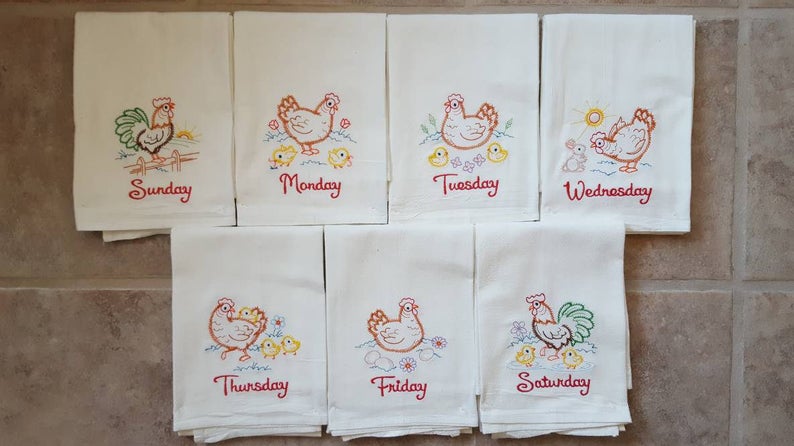 Chicken Days of the Week Machine Embroidered Flour Sack Dish Towels Days of the Week (7)