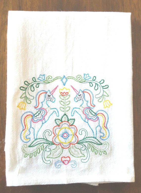 SWEDISH FOLK ART CUPCAKES MACHINE EMBROIDERED FLOUR SACK DISH TOWEL