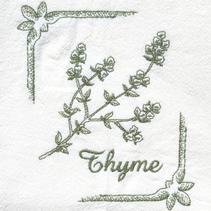 Thyme Herb Machine Embroidered Flour Sack Dish Towel