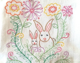 Spring Woodland Whimsy Patterns Machine Embroidered Flour Sack Dish Towel