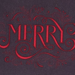 Christmas Filigree Merry Machine Embroidered Flour Sack Dish Towel