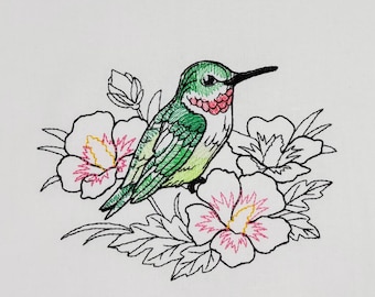 Birds and Blooms Machine Embroidered Flour Sack Dish Towels