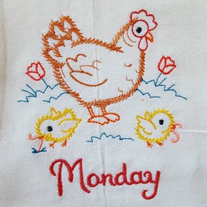 Chicken Days of the Week Machine Embroidered Flour Sack Dish Towels Monday Towel