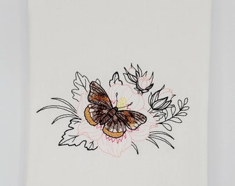 Butterflies and Blooms Machine Embroidered Flour Sack Dish Towels
