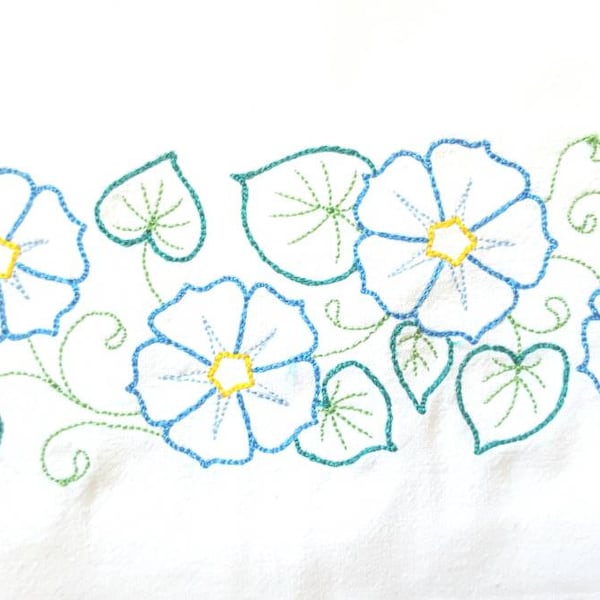 Morning Glory Border Machine Embroidered Flour Sack Dish Towel