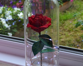 Free Standing Lace  Rose in a Glass Dome