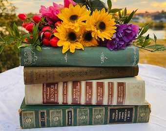 Mixed Lot of 4 Vintage Antique Books Customizable by Color Wedding Table Decor Farmhouse Unique Gift Classic Books Farmhouse Bookshelf Gift