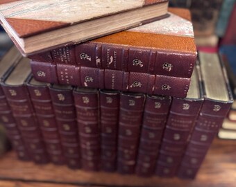 Classic Novels Set 1830s Antique Leather Bound, Illustrated by