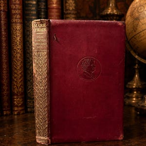 Mark Twain Tom Sawyer Utomlands & Detektiv | Red Limp Leather Harper och bröderna Illustrerad Vintage Twain Antik Bok