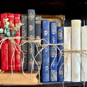 Decorative Books Gold Floral Spine Vintage Style Hardcover Book Stack  Wedding Table Decor Farmhouse Shelf Decor Customizable Color