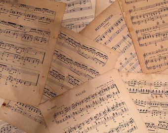 50 Pieces Antique Sheets of Music Ephemera Hymns Vintage Music Farmhouse Decor Wedding decor Piano Music Natural Patina