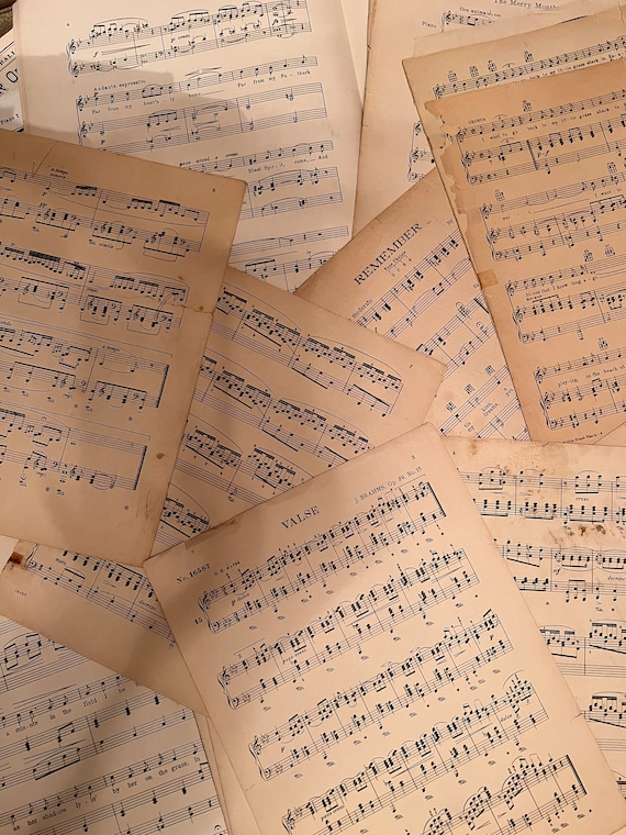 Antique Sheet Music Pages (55 pieces) Vintage Piano Music | Old Paper for Crafts, Wedding Decor, Scrapbooking, Junk Journals