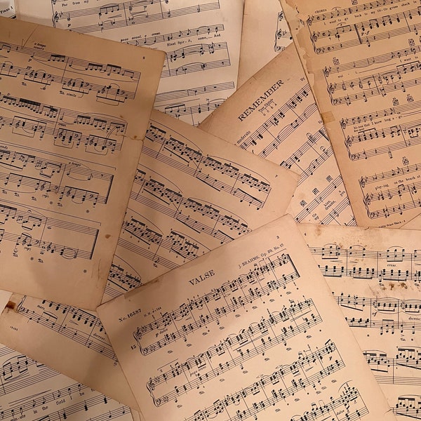 50 Pieces Antique Sheets of Music Ephemera Hymns Vintage Music Farmhouse Decor Wedding decor Piano Music Natural Patina