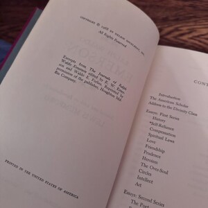 May include: Open book with text from Ralph Waldo Emerson's journals. The page shows the copyright information, table of contents, and excerpts. The book is printed in the United States of America.