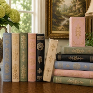 Personalized Wedding Table Number Books | Custom Color Decorative Book Stack | Vintage Wedding Centerpiece Neutral, Blue, Sage Custom