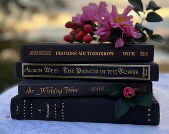 Set of 5 Black Decorative Book Stacks Literary Centerpieces Library Farmhouse Staging Authentic Hardback Designed Curated Country Cottage